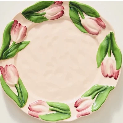 Juego de 4 platos de postre de gres Anthropologie Foster Icon rosa floral tulipán Foto 1 de 4