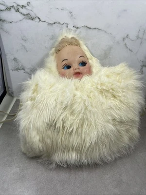 复古毛皮儿童手松饼中世纪白兔双面保暖娃娃头 — 第 1/4 张图片