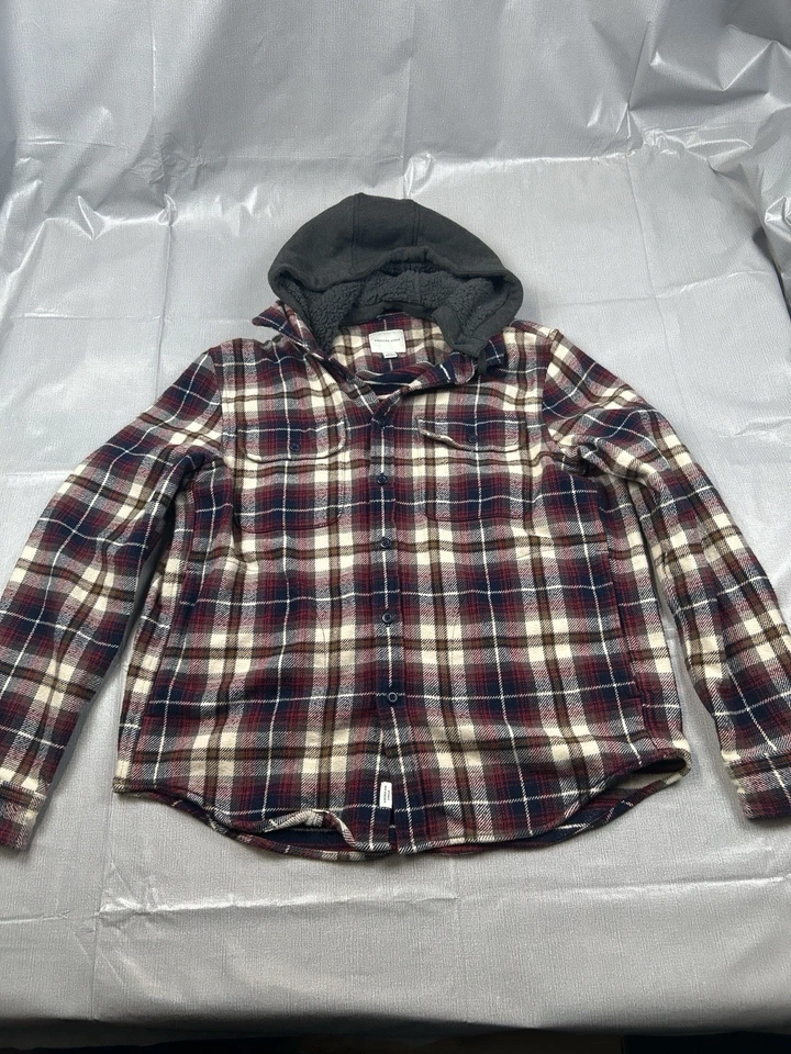 American Eagle Plaid Sherpa Lined Hooded Flannel Shirt Jacket Men’s L - Image 1 of 4