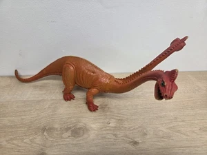Vintage 1980s Two Headed Red & Yellow Dinosaur Dragon Monster 12” Long x 7” Tall - Picture 1 of 7