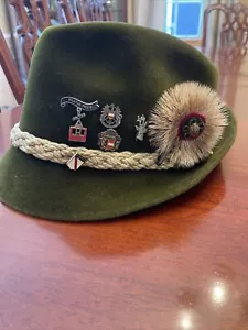 P&C Habig Wien Fedora Hat Men's Vintage Austrian Dark Green w/5 pins - Picture 1 of 12