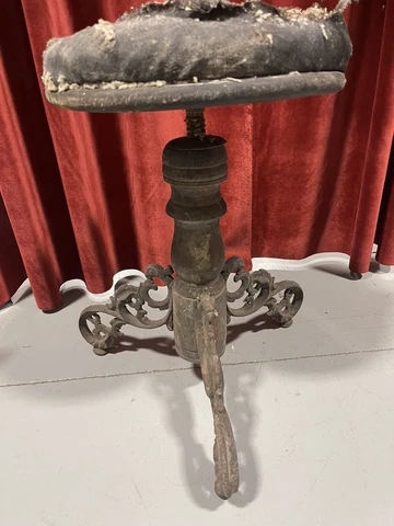 Antique Cast Iron Base Victorian Organ/ Piano Stool  Seat Authentic Cover