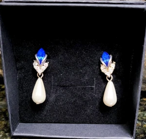 Blue Rhinestone Faux Pearl Drop Earrings - Picture 1 of 3