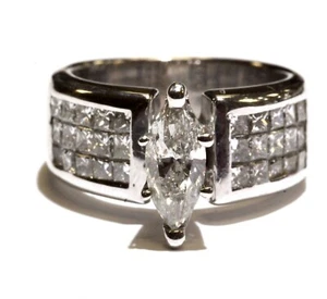 Anillo de compromiso de diamantes marquesa de 2,20 quilates de oro blanco de 18 quilates certificado por GIA 12 g - Imagen 1 de 8