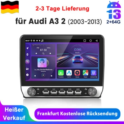 2+64G Android 14 Carplay Autoradio Für AUDI A3 8P 03-2013 GPS Nav WIFI BT FM SWC - Bild 1 von 4