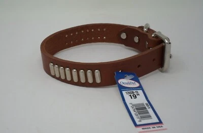 #1260B COLLAR DE CUERO BULLY CON TACHUELAS 19 PULGADAS/PLACA DE IDENTIFICACIÓN DE LATÓN GRATIS Foto 1 de 2