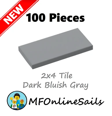 **NEW** 100x Genuine LEGO 2x4 TILES TILE - Dark Bluish Gray- 87079 Bulk Smooth - Image 1 of 4