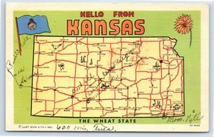 Postal de Hello From Kansas - Wheat State c1940s - Imagen 1 de 2
