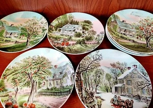 Four Seasons Art Plates Vtg Currier & Ives Winter Spring Summer Fall 6.5" Japan - Picture 1 of 12
