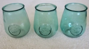 Lot of Three -3 Hand Blown Various Green Glasses "AUTHENTIC 100% RECYCLED GLASS" - Picture 1 of 5