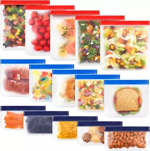 15 Packs Reusable Food Storage Bags, Freezer Bags, Snack Bags, Sandwich Bags, Pr - Picture 1 of 12