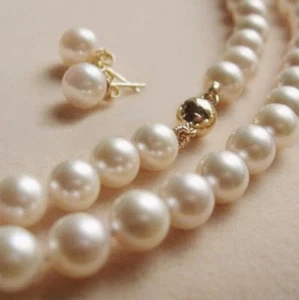 Juego de pendientes de cuentas redondas con cáscara de perlas Akoya de 16"" 18"" 24"" 8 mm AAA - Imagen 1 de 5