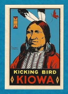 VINTAGE ORIGINAL 1955 SOUVENIR "CHIEF KICKING BIRD KIOWA" TRAVEL DECAL ART NICE - Picture 1 of 1