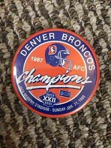 Vintage 1987 Pin Back Button 3.5” Denver Broncos AFC Champions RARE NFL - Picture 1 of 2