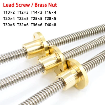 304 Stainless T10-T40 Right-hand Threaded Rod Trapezoidal Lead Screw, Brass Nut - Image 1 of 4