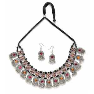 Stylish Fancy Oxidized Traditional Oxidised Earrings Necklace Jewellery Set - Picture 1 of 6