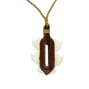 Hand Carved Maui Hawaii Lei O Mano Koa Wood Shark Tooth Warrior Weapon Necklace - Picture 1 of 3