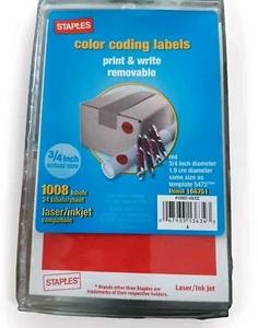 Staples Color Coding Circular Print & Write Removable Red 3/4" 1008 Labels - Picture 1 of 1