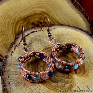 Colourful Shiny Swarovski Crystal Beads Handmade Earrings Copper Wire Wrapped - Picture 1 of 3