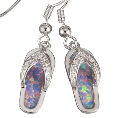 Chanclas de playa lavanda púrpura ópalo de fuego plata joyería pendientes colgantes Foto 1 de 4