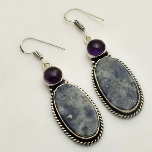 Sodalite Amethyst Gemstone Handmade Drop Dangle Earrings Jewelry 2.2" AE-56010 - Picture 1 of 1