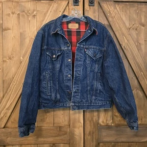 Levis VTG Jean Jacket Men 48L Trucker Buffalo Plaid Flannel Lined 71411 0816 USA - Picture 1 of 12