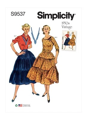 SIMPLICITY 9537 MISSES 1950 BLOUSE & SKIRT Vintage Sewing Pattern Skill: AVERAGE - Image 1 of 3