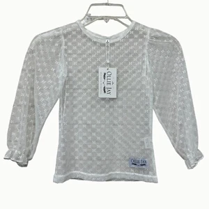 Ollie Jay White Long Sleeve Floral Sheer Mesh Layer Tee Shirt Top Blouse 5Y NWT - Picture 1 of 11