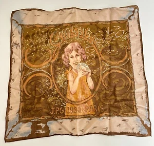 Jean Paul Gaultier Silk Square Scarf Handkerchief Vintage Cherub Baby Brown - Picture 1 of 7
