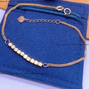 Solid 18K Rose Gold Pure Au750 Square Beads Chain Bracelet Bangle 6.3+1.2inch - Picture 1 of 7