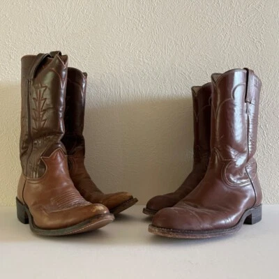2 пары винтажных коричневых кожаных ковбойских сапог Tony Lama женские размер 4,5 и 5 США - Изображение 1 из 4