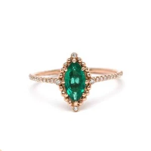 Natural Emerald and Diamonds Gemstone Women Proposal Ring 10k Solid Gold ring k9 - Picture 1 of 6