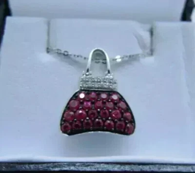 Женская сумка-кулон круглой огранки с имитацией розового рубина покрытие белым золотом 14 карат 2 карата - Изображение 1 из 4