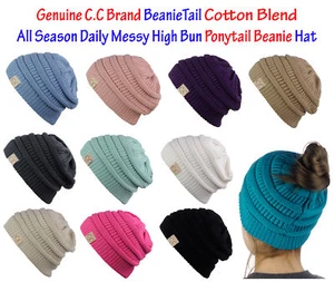¡NUEVO! CC BeanieTail Mezcla de ALGODÓN Todas las Estaciones Desordenado Panel Alto Cola de Pony Gorro Sombrero - Imagen 1 de 51