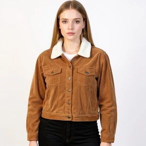 Andrea Womens Corduroy Brown Sherpa Lined Truckers Jacket Sz XL Retro Cowgirl - Picture 1 of 17