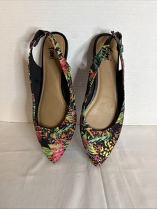 Fioni Women’s 9.5 Slingback Floral Neon Multicolor Casual Pointed Toe Flats Nwob - Picture 1 of 8
