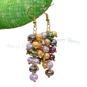 Orecchini pendenti gancio uva perle barocche acqua dolce multicolore naturale 6-7 mm - Foto 1 di 11