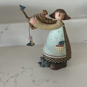Williraye Studio Folk Art 2007 WW7730 My Bird Friends Cat Bird Girl No Box - Picture 1 of 11