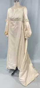 Vintage Wedding Dress SIZE SMALL ivory long sleeve 60s retro empire waist satin - Picture 1 of 24