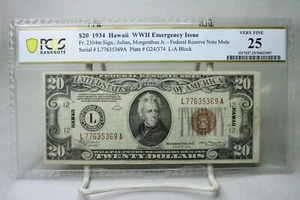 1934 $20 Federal Reserve Note Hawaii WWII Emergency Issue Fr.2304 PCGS 25 #5369 - Picture 1 of 2