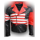 Handmade Men's American Flag Motorcycle Genuine Cowhide Pure Leather Jacket