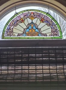 24" Tiffany Style Stained Glass Semi Circle demilune Window Panel Suncatcher - Picture 1 of 3