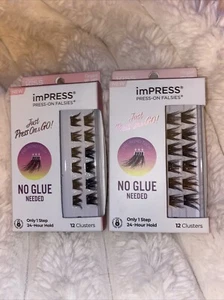 x2 Kiss imPRESS Press On Falsies Lash Lashes Eyelash Elegant Volume 12 Clusters - Picture 1 of 1