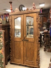 Antique Indo Portuguese Door Panel Original Carved Teak Wood Mirror ClosetDoor