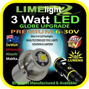 LED UPGRADE MAGLITE DOLPHIN TOOL LIGHT 6-30V 3W BULB GLOBE FLASHLIGHT LANTERN AU - Picture 1 of 6