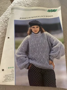 VINTAGE CREATIVE KNITTING PATTERN - JERSEY IN WOVEN LACE BANDS - Picture 1 of 5