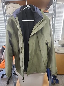 Lands' End Parka Jacket Men's L (42-44) Olive Green Fleece Lined Hooded Full Zip - Picture 1 of 12