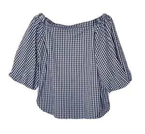 Aqua Shirt Damen Gr. XS schwarz weiß Gingham Schulterfrei - Bild 1 von 14