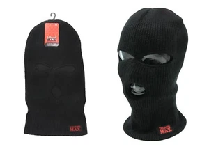 Three-Hole Balaclava Fleece Lined Warm Ski Face Mask Neck Warmer Cover Hat Black - Picture 1 of 3
