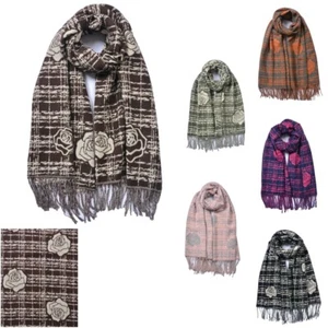 Damen weicher Kosay Kaschmirmischung Kamelie Blumendruck Winterschal mit Quaste - Bild 1 von 9